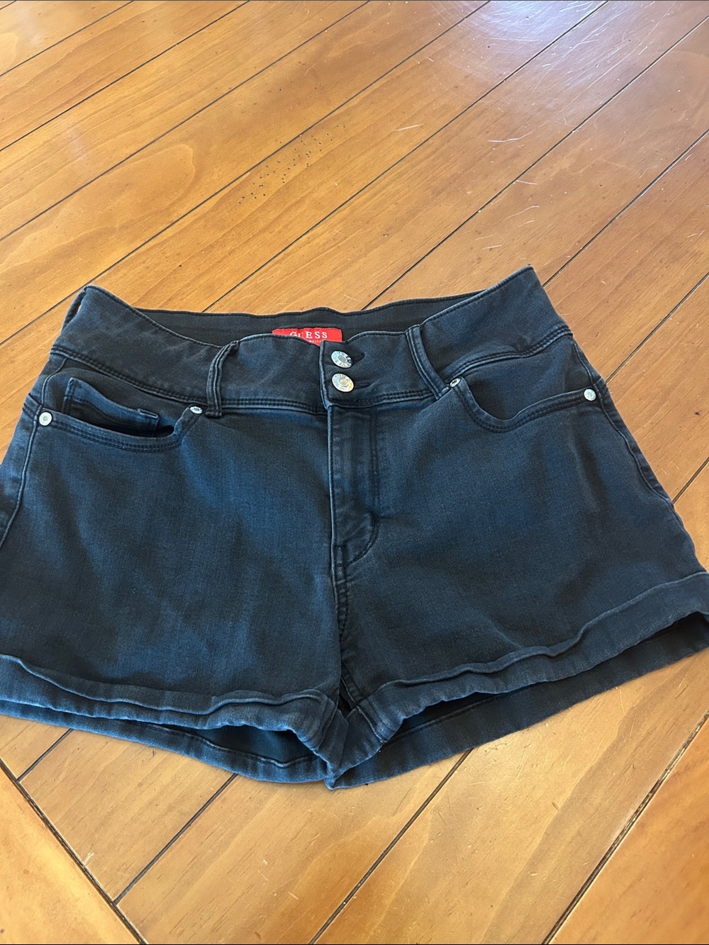 GUESS Black Denim Stretch Shorts Size 30 EUC